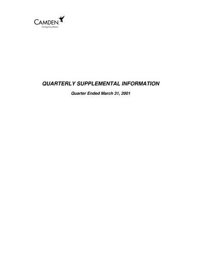 Thumbnail Camden Property Trust
 Quarterly Report 2001-q1