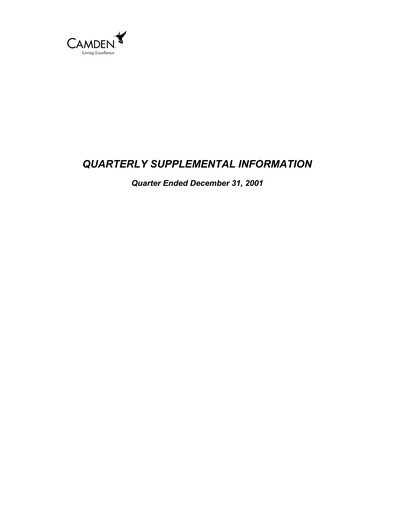 Thumbnail Camden Property Trust
 Quarterly Report 2001-q4