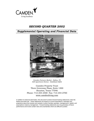 Thumbnail Camden Property Trust
 Quarterly Report 2002-q2