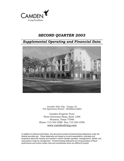 Thumbnail Camden Property Trust
 Quarterly Report 2003-q2