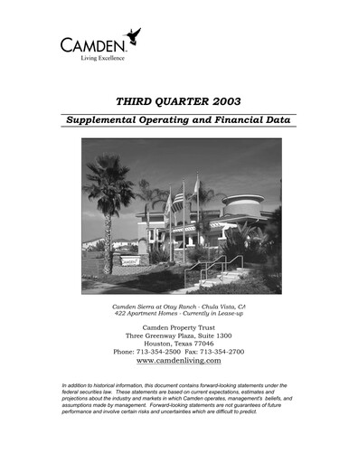 Thumbnail Camden Property Trust
 Quarterly Report 2003-q3