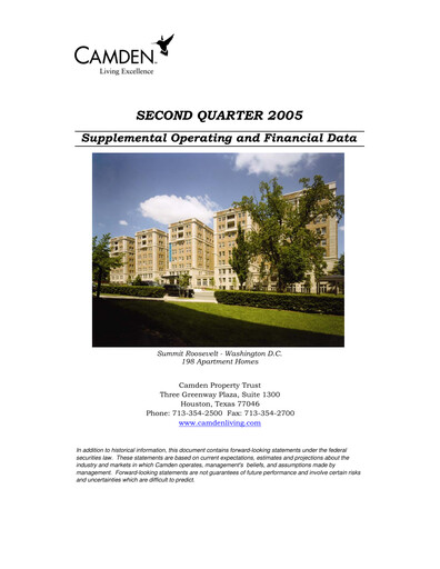Thumbnail Camden Property Trust
 Quarterly Report 2005-q2