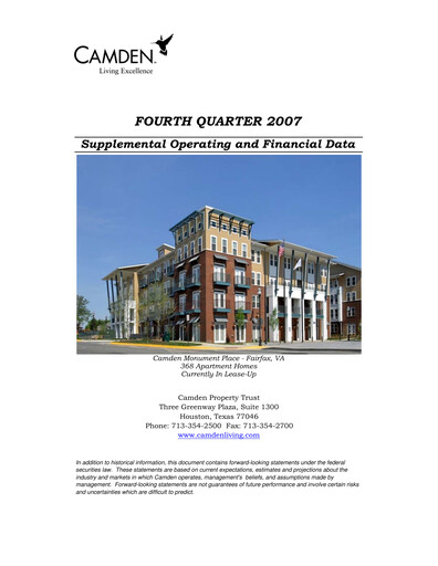 Thumbnail Camden Property Trust
 Quarterly Report 2007-q4