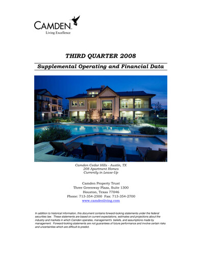 Thumbnail Camden Property Trust
 Quarterly Report 2008-q3