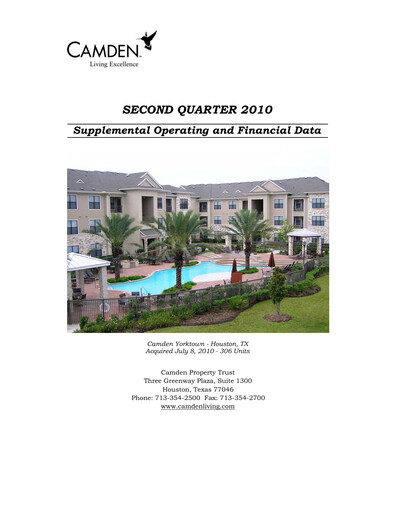 Thumbnail Camden Property Trust
 Quarterly Report 2010-q2