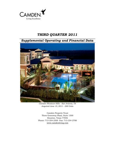 Thumbnail Camden Property Trust
 Quarterly Report 2011-q3