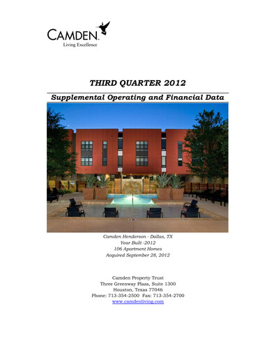 Thumbnail Camden Property Trust
 Quarterly Report 2012-q3