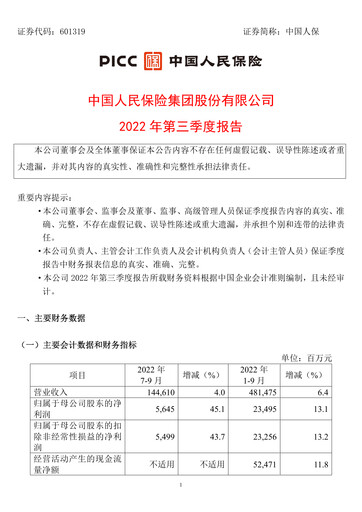 Thumbnail The People's Insurance Company (PICC) Quarterly Report 2022-q3