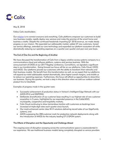 Thumbnail Calix Quarterly Report 2018-q1