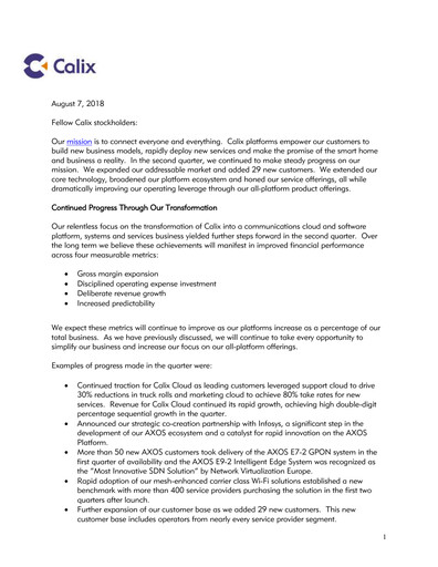 Thumbnail Calix Quarterly Report 2018-q2