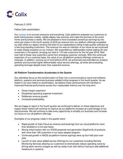 Thumbnail Calix Quarterly Report 2018-q4
