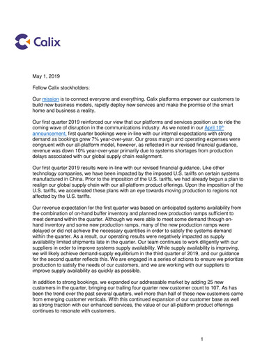 Thumbnail Calix Quarterly Report 2019-q1