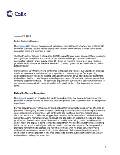 Thumbnail Calix Quarterly Report 2019-q4