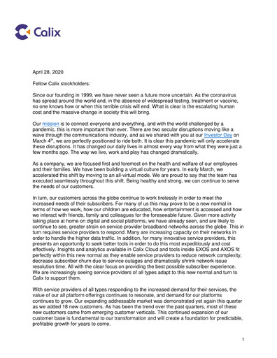 Thumbnail Calix Quarterly Report 2020-q1