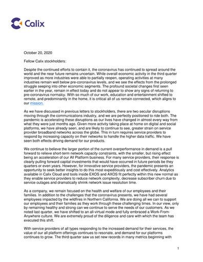 Thumbnail Calix Quarterly Report 2020-q3