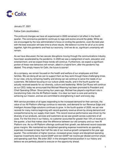 Thumbnail Calix Quarterly Report 2020-q4