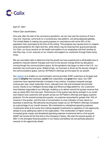 Thumbnail Calix Quarterly Report 2021-q1