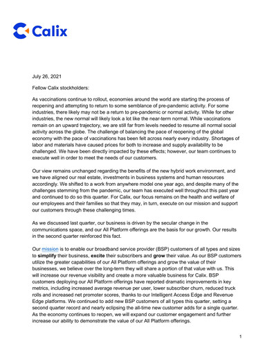 Thumbnail Calix Quarterly Report 2021-q2