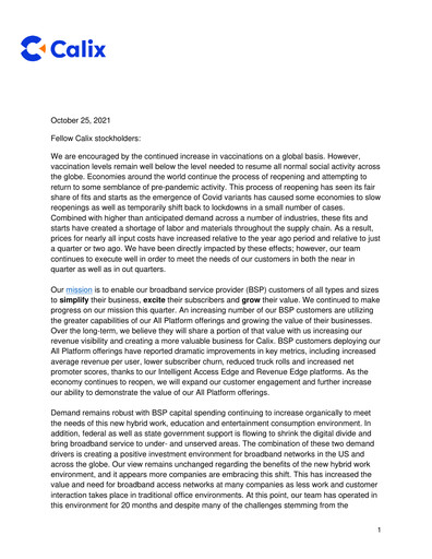 Thumbnail Calix Quarterly Report 2021-q3