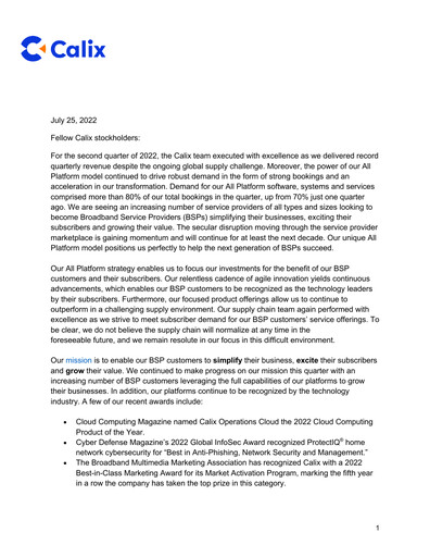 Thumbnail Calix Quarterly Report 2022-q2