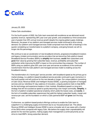 Thumbnail Calix Quarterly Report 2022-q4