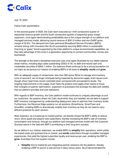 Thumbnail Calix Quarterly Report 2023-q2