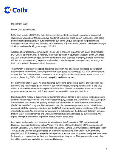Thumbnail Calix Quarterly Report 2023-q3