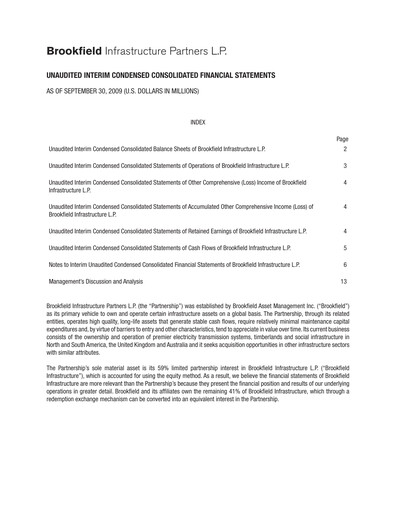 Vorschaubild Brookfield Infrastructure Partners
 Quartalsbericht 2009-q3