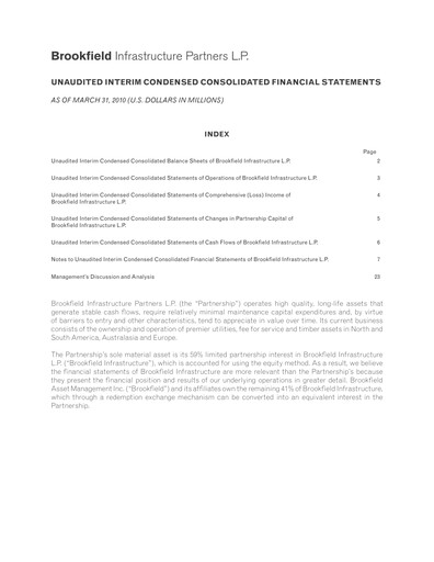 Vorschaubild Brookfield Infrastructure Partners
 Quartalsbericht 2010-q1
