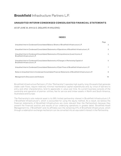 Vorschaubild Brookfield Infrastructure Partners
 Quartalsbericht 2010-q2