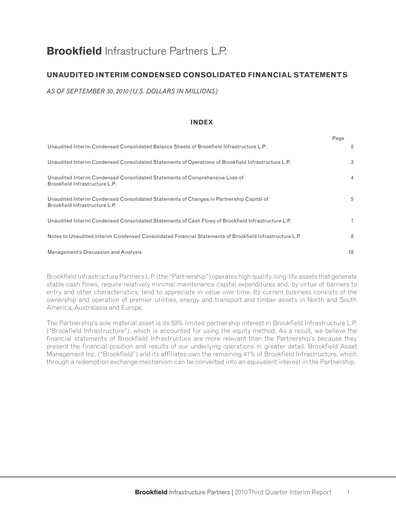 Vorschaubild Brookfield Infrastructure Partners
 Quartalsbericht 2010-q3