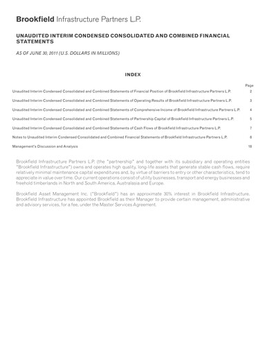 Vorschaubild Brookfield Infrastructure Partners
 Quartalsbericht 2011-q2