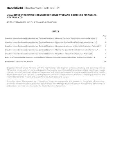 Vorschaubild Brookfield Infrastructure Partners
 Quartalsbericht 2011-q3
