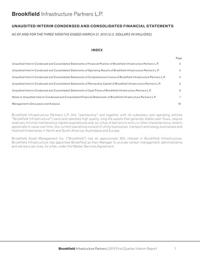 Vorschaubild Brookfield Infrastructure Partners
 Quartalsbericht 2012-q1
