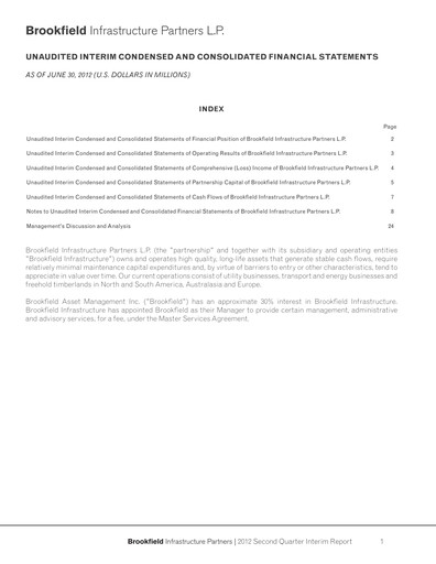 Vorschaubild Brookfield Infrastructure Partners
 Quartalsbericht 2012-q2