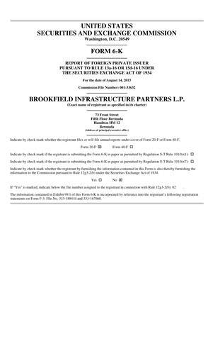 Vorschaubild Brookfield Infrastructure Partners
 Quartalsbericht 2013-q2