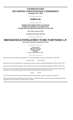 Vorschaubild Brookfield Infrastructure Partners
 Quartalsbericht 2014-q2