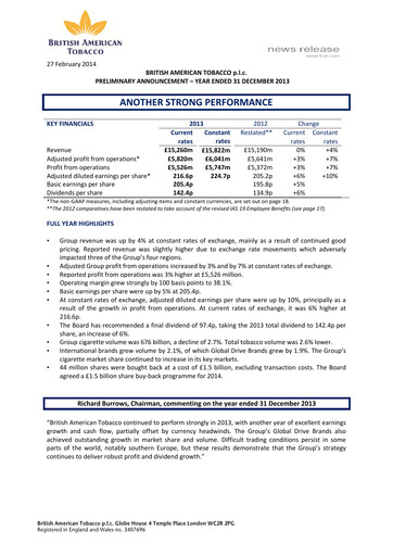 Thumbnail British American Tobacco Financial Report 2013