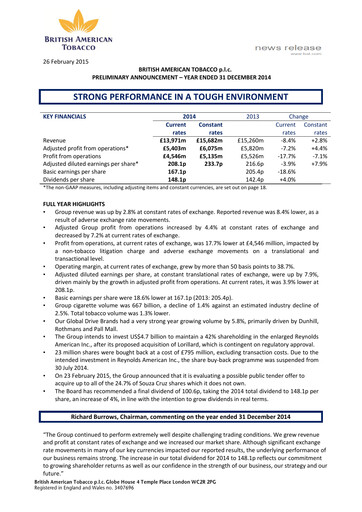 Thumbnail British American Tobacco Financial Report 2014
