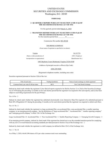 Miniature Brink's
 Rapport trimestriel 2024-q1