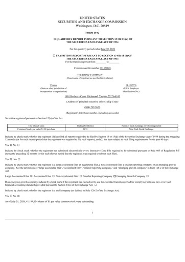 Thumbnail Brink's
 Quarterly Report 2026-q2