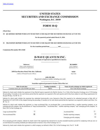 Thumbnail D-Wave Quantum Quarterly Report 2026-q1
