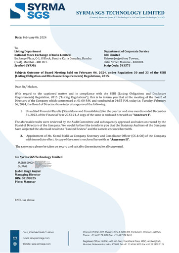 Thumbnail Syrma SGS Technology Quarterly Report 2023-q3
