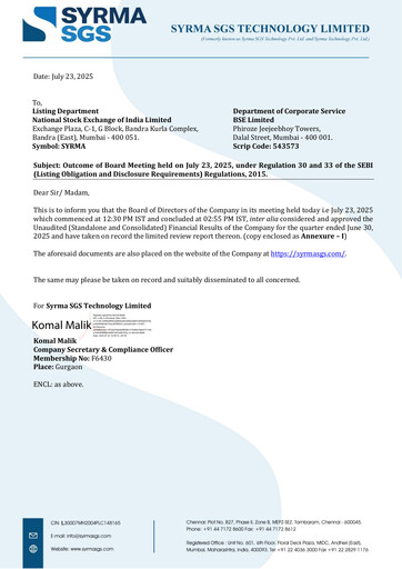 Thumbnail Syrma SGS Technology Quarterly Report 2025-q1