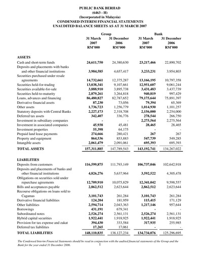 Thumbnail PBBank (Public Bank Bhd) Quarterly Report 2007-q1