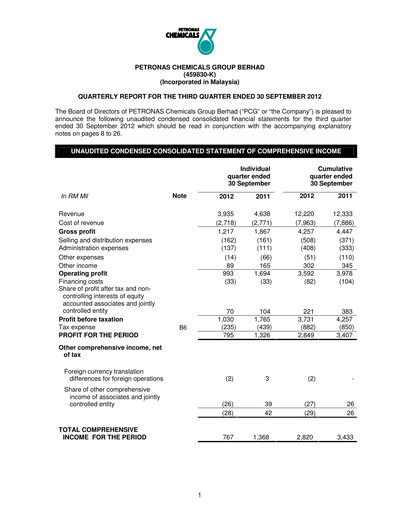 Thumbnail PChem (Petronas Chemicals Group) Quarterly Report 2012-q3