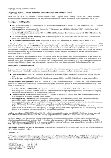 Thumbnail Dingdong Maicai Quarterly Report 2021-q2