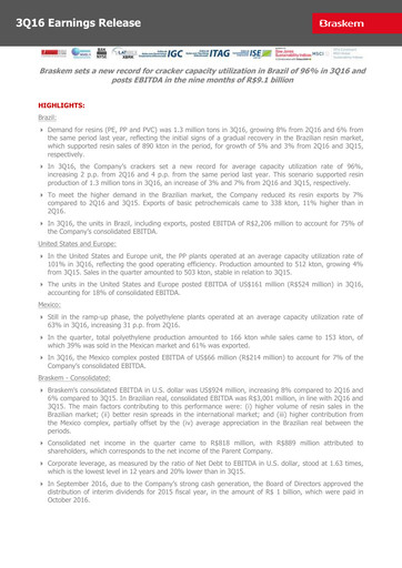 Miniature Braskem Rapport trimestriel 2016-q3