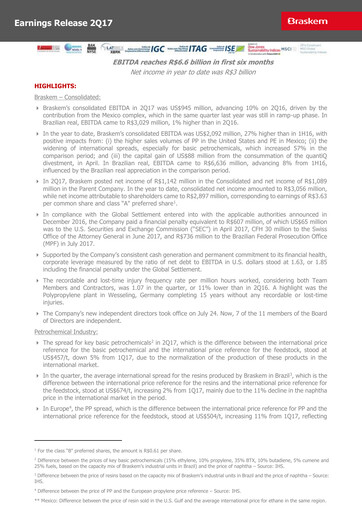 Miniature Braskem Rapport trimestriel 2017-q2