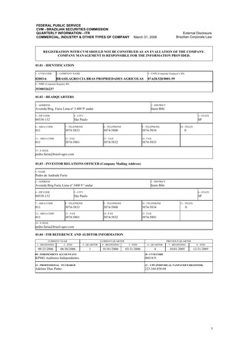 Thumbnail Brasil Agro Financial Statement fy2006